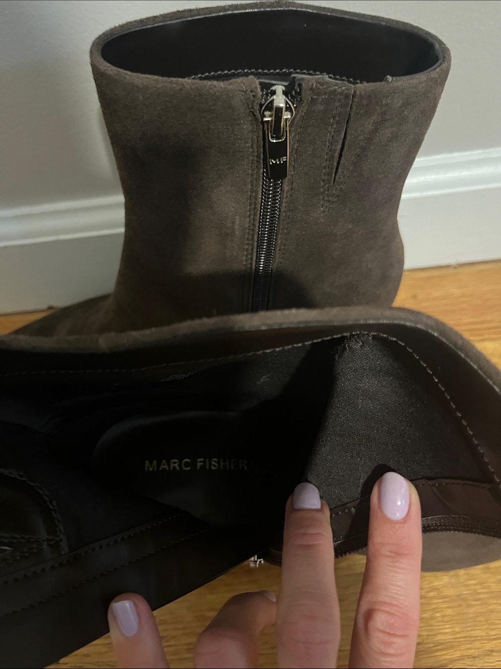 Marc Fisher Brown Suede Ankle Boots with Block Heel - Picture 2 of 4
